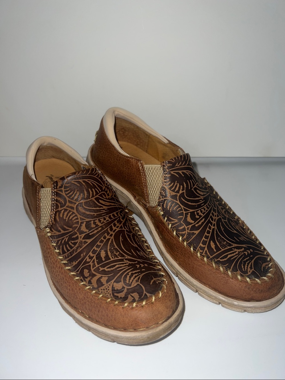 Tony Lama Magdalena Leather Slip-On Loafers with Embossed top and comfort fit